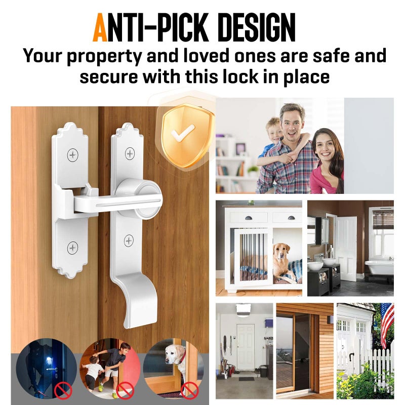 KETEBAIYI 90/180 Degree Barn Door Locks and Latches, Flip Sliding Barn Door Latch with Handle, 90 Degree Lock for Bathroom, Bedroom, Cabinet, Garden, Garage, Outdoor (180 Degree White-1pcs) - Image 5